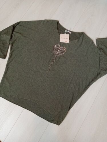 Ladies Sequin Heart Jumper Langenlook Deep Green Knit Fits UK size 12 14 16 - Picture 9 of 18