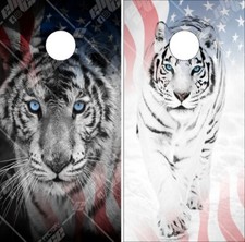 White Tiger American Flag LAMINATED Cornhole Wrap Bag Toss Skin Decal