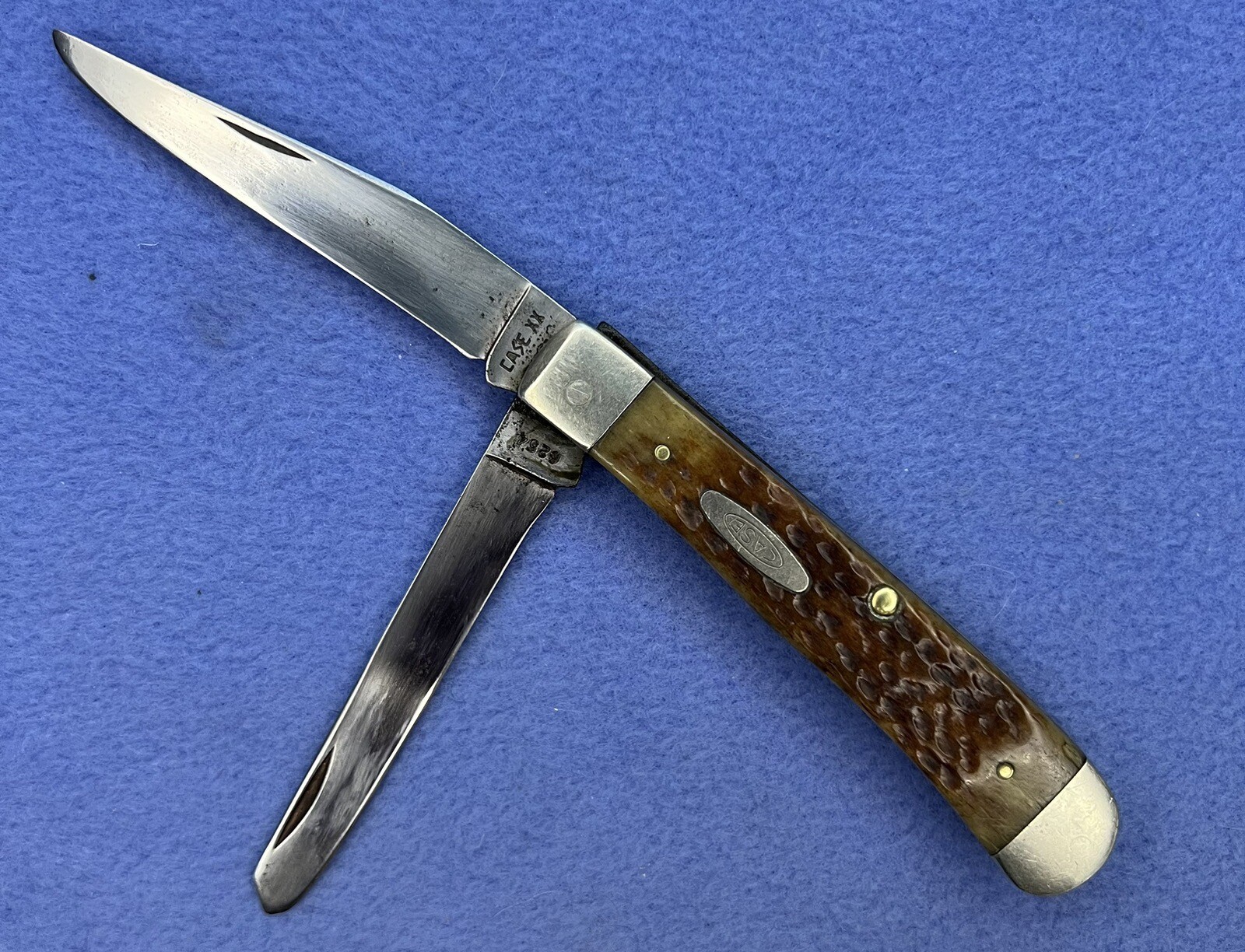 Vtg CASE XX 8 Dot 6254 2 Blade Folding Trapper Pocket Knife Bone Handle