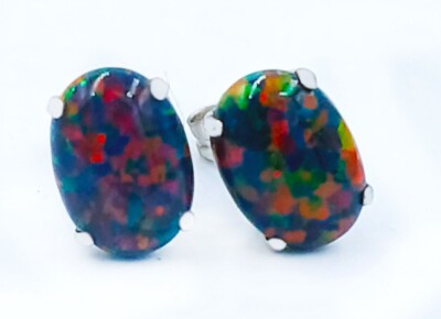 GENUINE 1.46 Cts OPAL STUD EARRINGS 14k SOLID WHITE GOLD-Free Appraisal Service