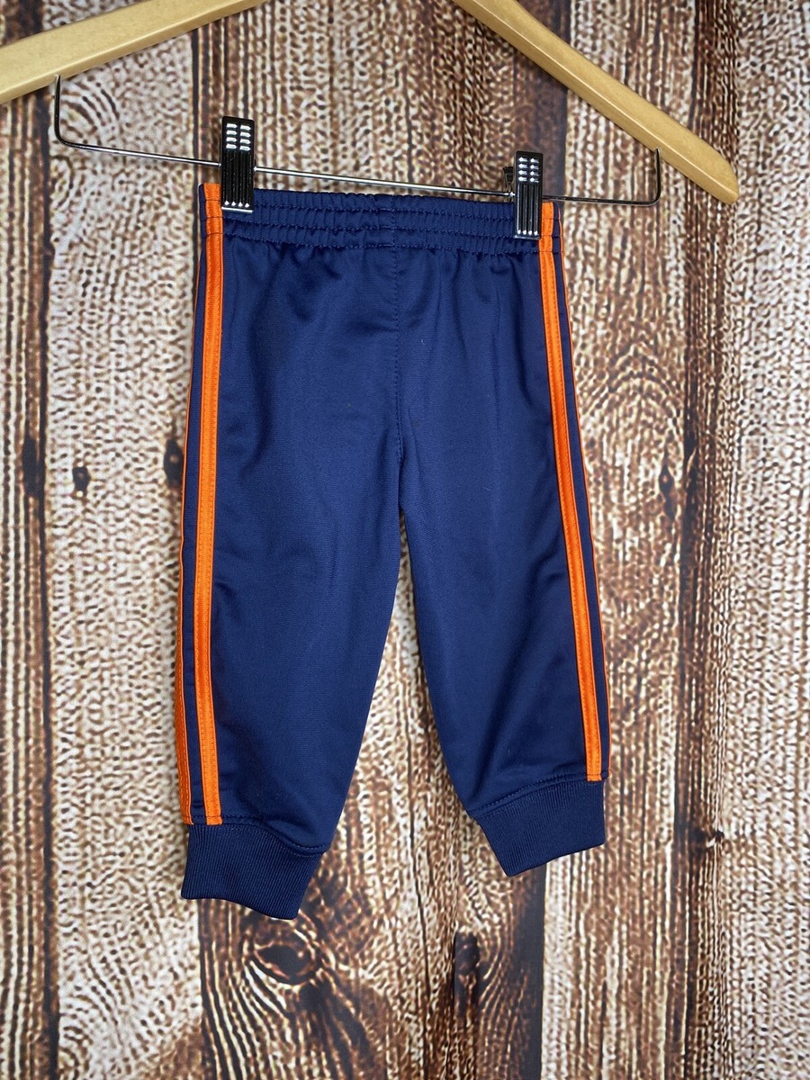Adidas Boys Navy Track Pants Orange Side Stripes Size 9