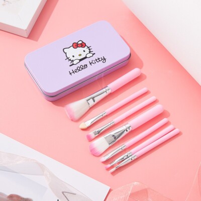 7PCS Hello Kitty Makeup Brushes Set Pink Box Great Christmas Kids Gift US Stock