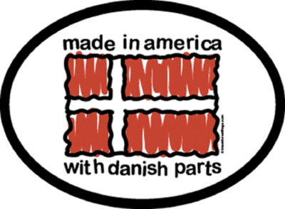 MADE IN AMERICA With DANISH PARTS Sticker - Oval Decal Sticker - 3.5'' x 4.75''