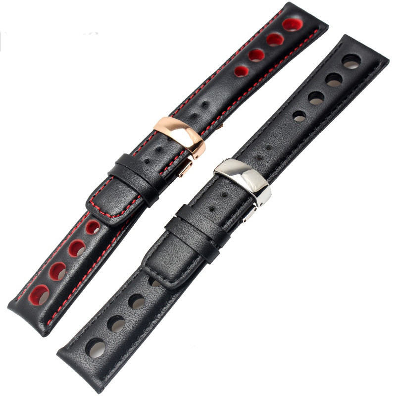 Bracelet Montre En Cuir Véritable Noir Et Blanc - Compatible Tissot PRS516, T91, T044... Largeur 20mm