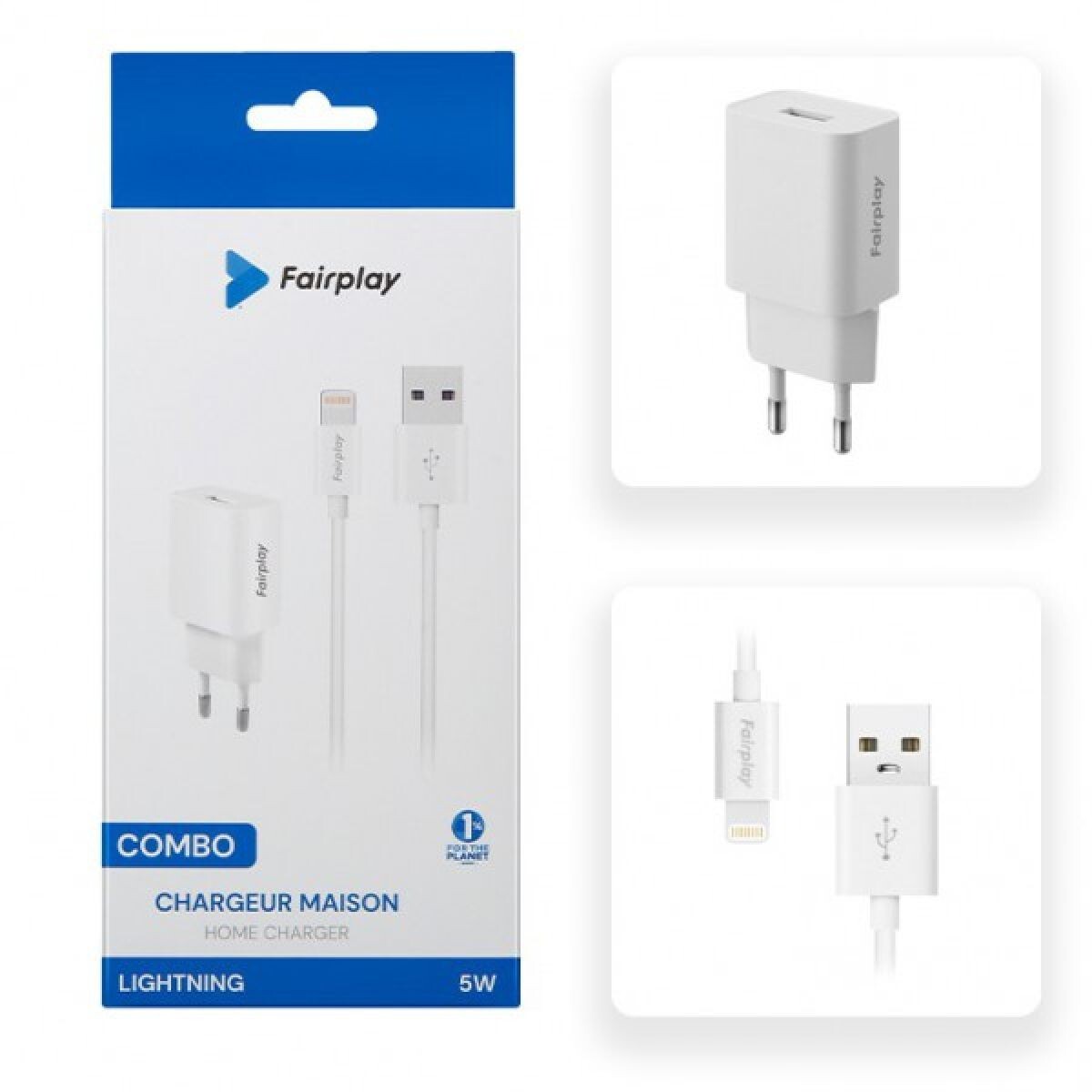 Chargeur bloc compatible Apple resolvant le manque de batterie avec son cable 1m