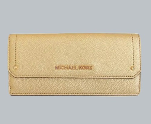 NWT MICHAEL KORS METALLIC GOLD PEBBLED LEATHER HAYES FLAT WALLET - Picture 2 of 15