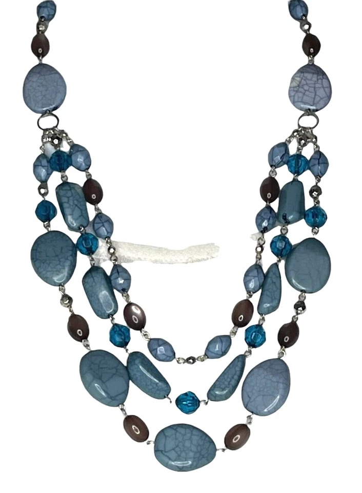 Robert Rose Signed  3 Strand Necklace Turquoise Acrylic Silver Tone  17"-20" - Image 2 of 4