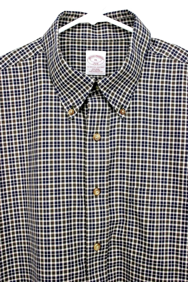 Brooks Brothers 346 Mens Shirt Size XL L/S Button Brown/Blue/White Checks Cotton - Image 3 of 4