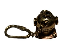 Brass Scuba Diver Helmet Keychain Seven Fathoms Cayman Islands Premium Rum