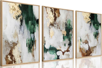 3Pcs Green and Gold Canvas Wall Art | Green and Gold Abstract Posters Print Brow