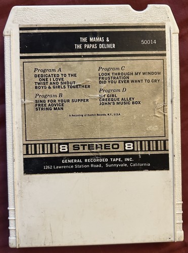 The Mamas and The Papas Deliver 8 Track Cartridge Dunhill Records GRT