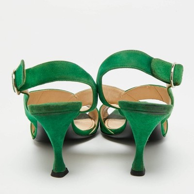 Prada Size 38 Green Suede Criss Cross Open Toe Slingback Sandals