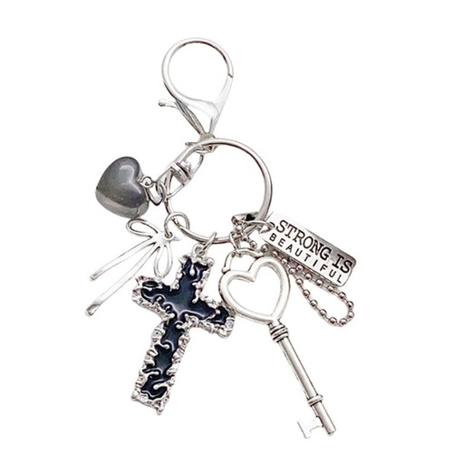 Unique Metal Keychain with Heart Lock Bows Keyring Pendant for Trendy Accessory