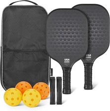 Racchette da Pickleball Set di 2 , Telaio in Vetro, 4 Palline e 2 Impugnature