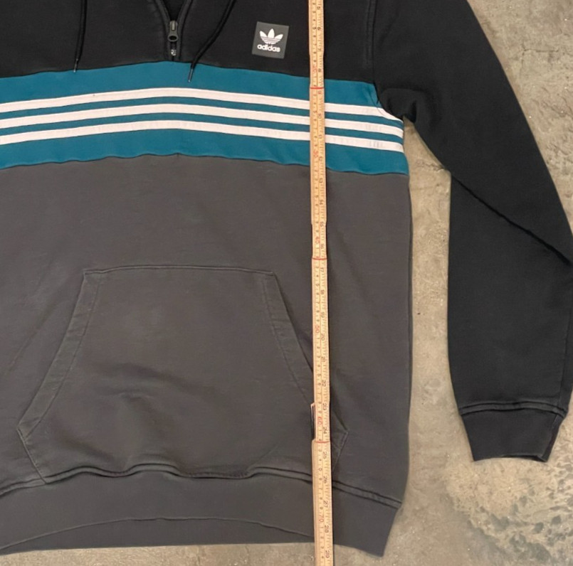 Adidas Trefoil Hoodie Jacket Mens L Black Blue Colorblock 3 Stripe 1/4 Zip Y2K thumbnail 7