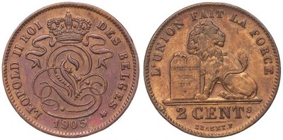 Belgium - 2 Centimes 1905 - Leopold II (French text)