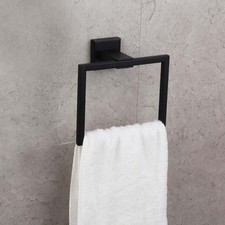 Square Bathroom Hand Towel Ring Stainless Steel Towel Holder Wall Mounted Black