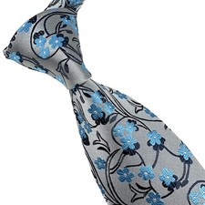 New Classic Floral Light Blue Black White Woven Skinny Silk Men's Tie Necktie