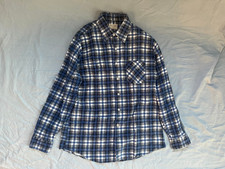 1970s Sears Men's Store Large 16.5 Blue Flannel Shirt Plaid Cotton USA