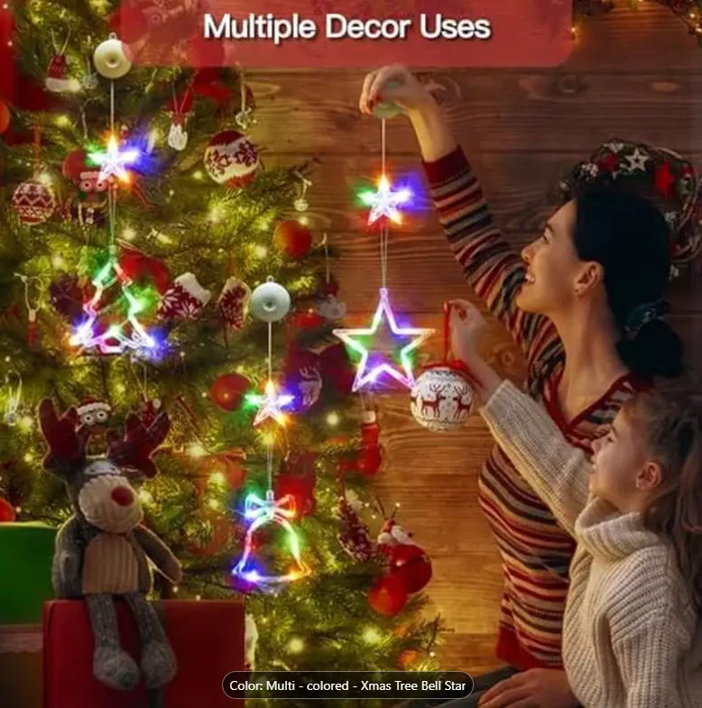 Battery-Powered Christmas Window Lights, 3Pcs Tree-Bell-Star with Timer - Image 4 of 4
