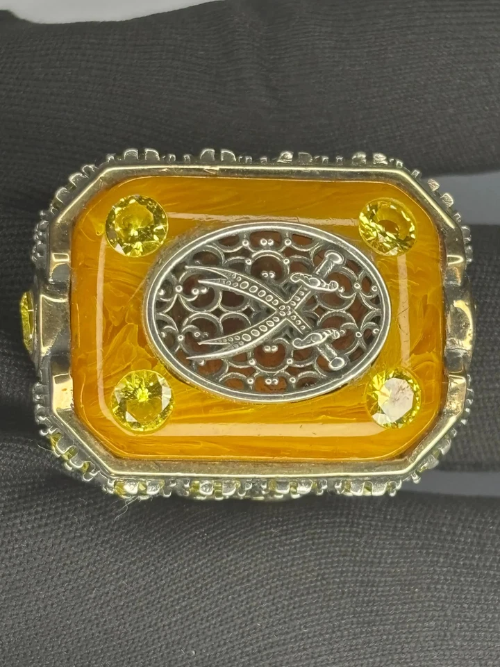 925 Sterling Silver Jewelry Amber Stone Ring: Turkish Handmade Ottoman Design - Image 4 of 4