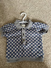 Mamas & Papas Baby Knit Polo Shirt 0-3 Months Blue Beige Grey Geometric