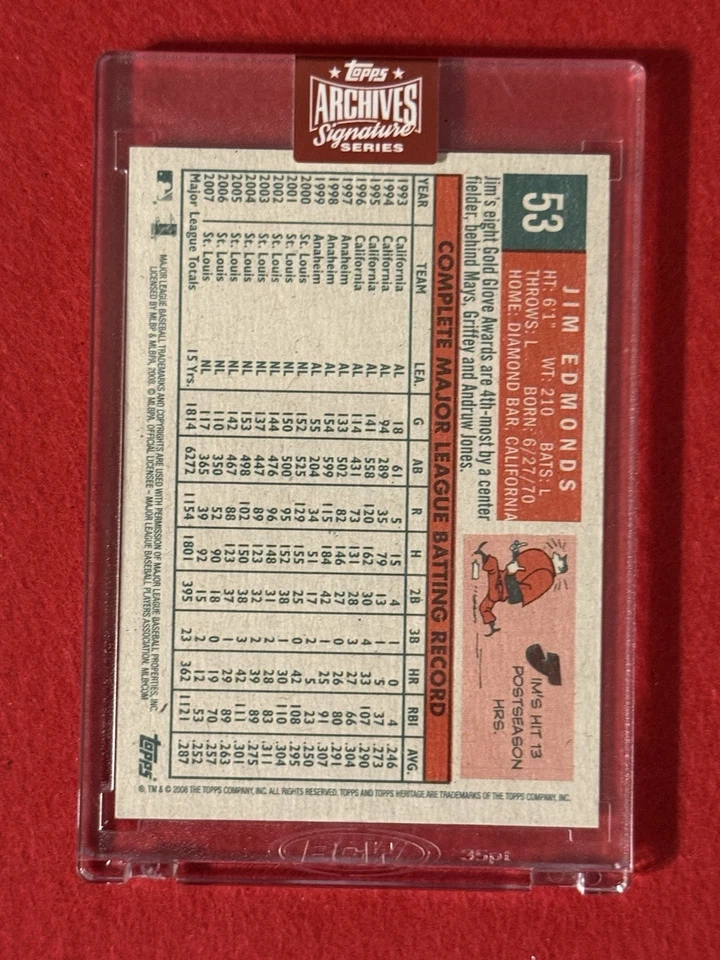 2023 年 Topps Archives 签名系列 Jim Edmonds 1/1 卡签名 — 第 2/2 张图片