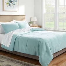 Full/Queen Lustrous Velvet Comforter  Sham Set Light Teal Blue - Threshold: