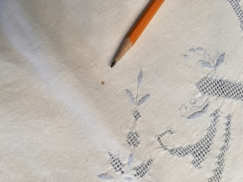 Elaborate Vintage White Cotton Blue Embroidered Tablecloth 68x82 - Picture 18 of 20