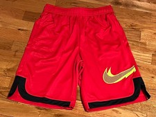 Nike Dri Fit Boys Athletic Shorts Yellow Swoosh Drawstring Cherry Red Black XL