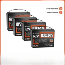 12V 100Ah LiFePO4 Battery 4-Pack A+ Cell Deep Cycle For RV Golf Cart Marine