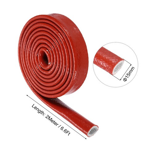 3/5" ID 6.6 Ft Heat Shielded Fire Sleeve Red Silicone Coated Fiberglass Tape - Picture 2 of 5