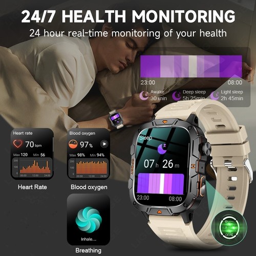1.96" Smart Watch (Answer/Make Call) 3ATM Waterproof Military Sport Watch 420mAh - Picture 5 of 11