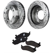 Disc Brake & Pad Kit For 2003 Hummer H2 Front LH RH Cross-drilled Semi-Metallic