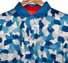 New Redvanly Dawson Golf Polo Large Athletic Luxury Blue Camo All Over Print