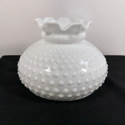 Vintage Hobnail Lamp Shade White Milk Glass Ruffled 7 " Fitter