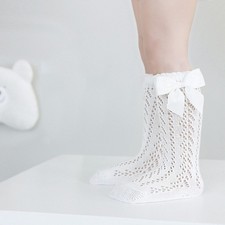 2 Pairs Hollow Bow Girls Solid Color Cute Frilly Mesh Sock Breathable Stocking