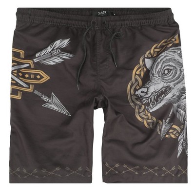 Black Premium by EMP Herren braune Badeshorts mit Wolf-Print