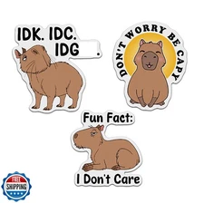 3 PCs Don't Worry Be Capy Capybara Sticker, Fun Fact I Don't Care Stickers 2 