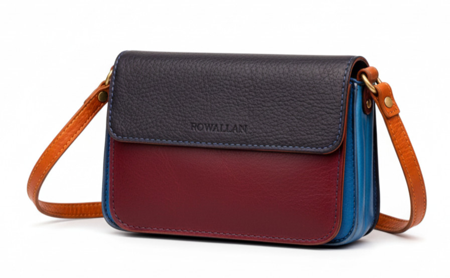 Bandolera pequeña de cuero Rowallan Rainbow 2796 multicolor azul marino rojo naranja