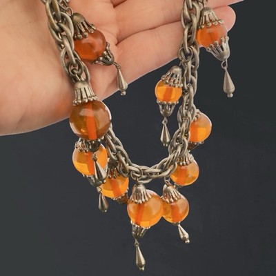 CZECH 925 ART DECO Vintage TRANSPARENT BAKELITE Cherry Amber W. Germany NECKLACE
