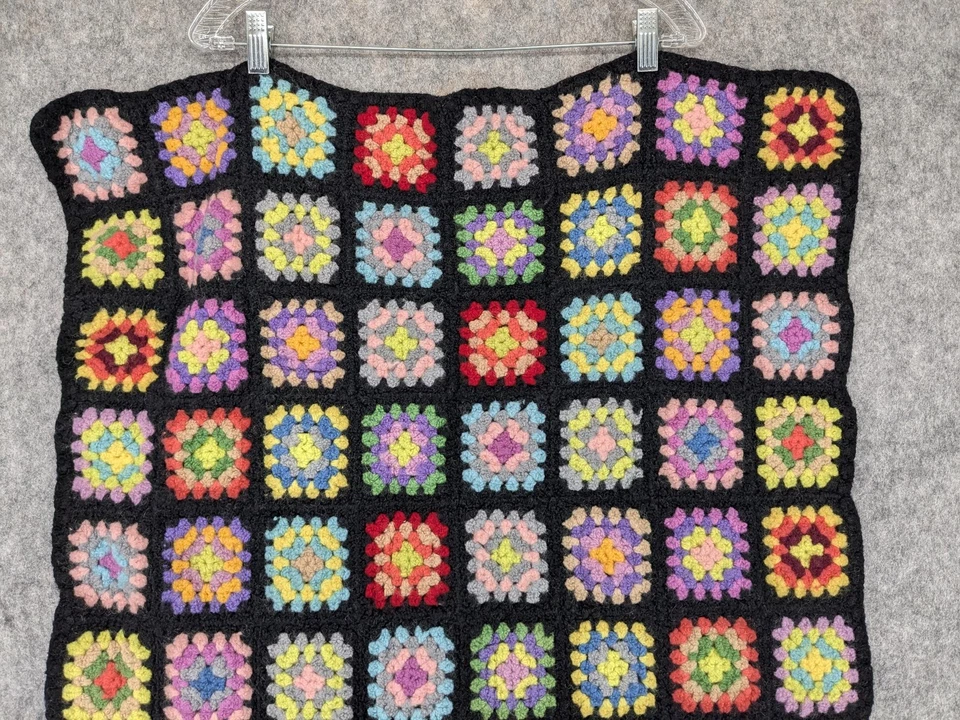 Vintage Crochet Granny Square Roseanne Afghan Throw Blanket Multicolor 25"x40" - Image 3 of 4