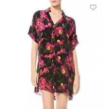 Alice + Olivia Lucette Poppy Pink Black Floral Short Sleeve Mini Dress XS