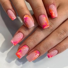 Curvlife Tip Press on Nails Acrylic Fake with Medium, Pink marble