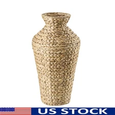 Large Water Hyacinth Floor Vase Decorative Woven Planter Dried Faux Plants New