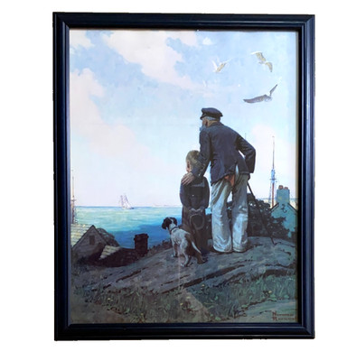 Norman Rockwell Outward Bound Art Print 15 x12  Professionally Framed Boy Dog
