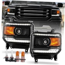 Headlights with LED DRL Bulbs w/ LED DRL Black Housing Amber / Clear Lens