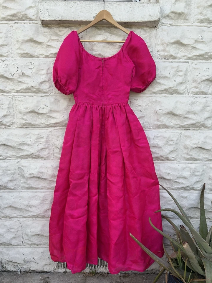 Vintage 1970’s Richilene Dress Women’s Pink Geometric Pattern Fit Flare Maxi - Image 3 of 4