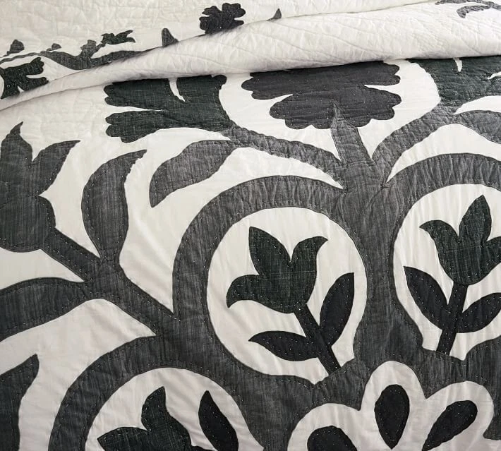Pottery Barn Mahalo 贴花被子套装炭灰色女王 2 Std Shams 夏威夷 — 第 3/4 张图片