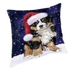 Let it Snow Bernese Dog Wearing Santa Hat Throw Pillow 14x14